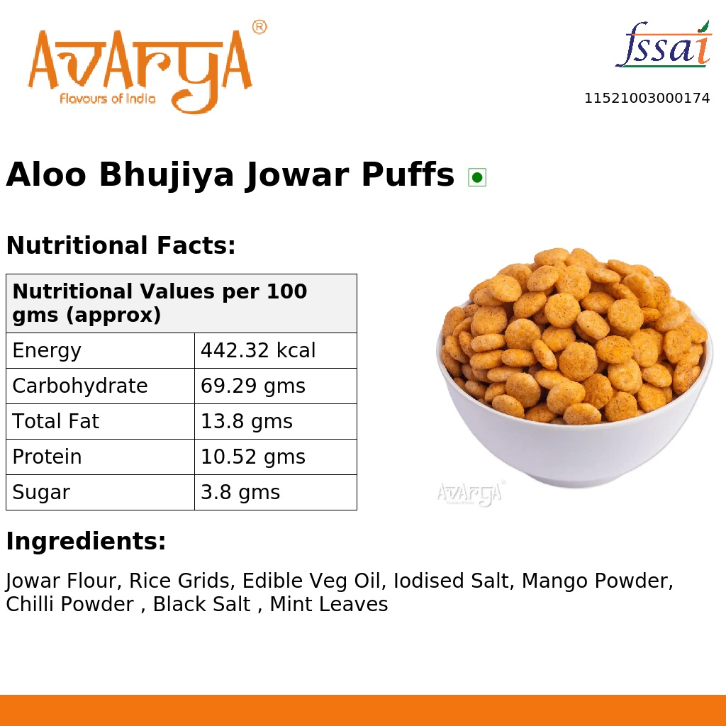 Ingredients And Nutrition Facts Of Aloo Bhujiya Jowar Puffs