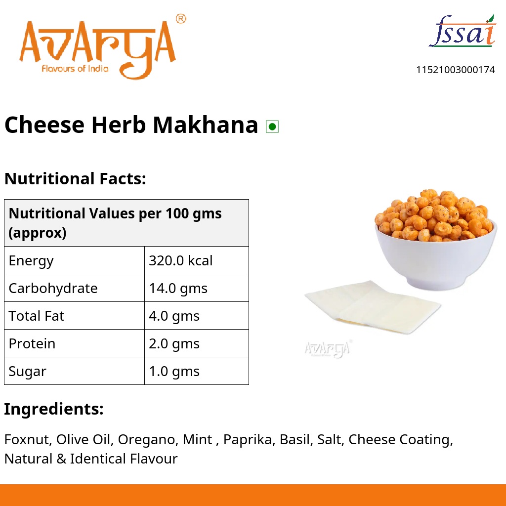 Ingredients And Nutrition Facts Of Cheese Herb Makhana