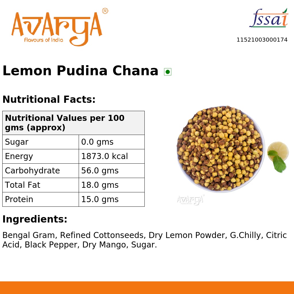 Ingredients And Nutrition Facts Of Lemon Pudina Chana