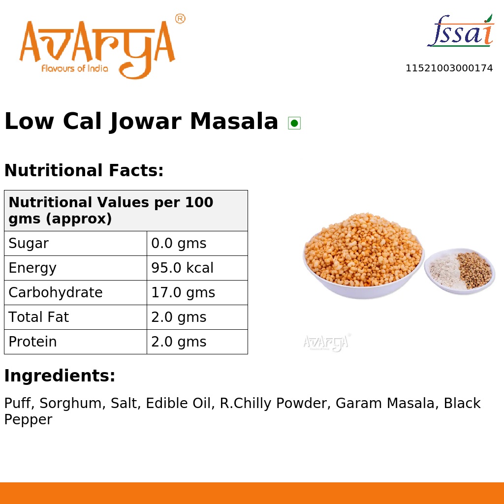Ingredients And Nutrition Facts Of Low Cal Jowar Masala