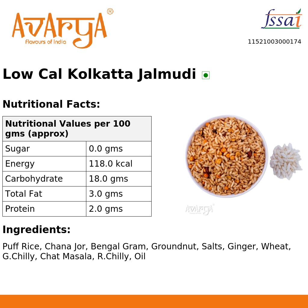 Ingredients And Nutrition Facts Of Low Cal Kolkatta Jalmudi