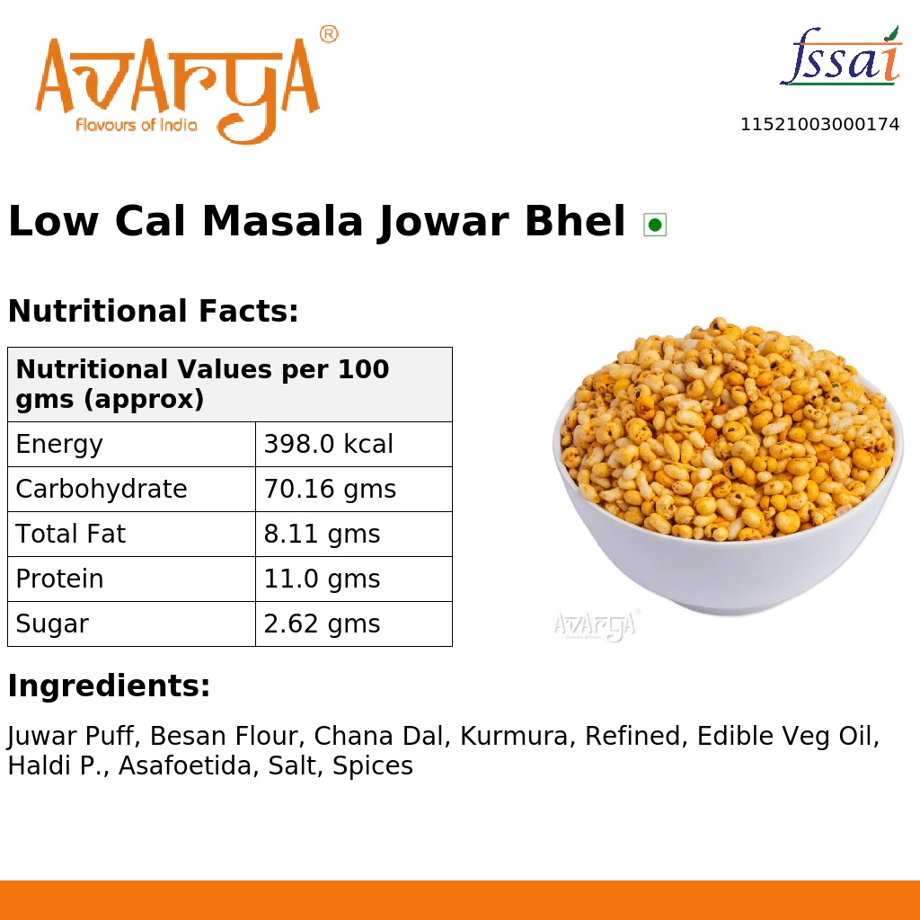 Ingredients And Nutrition Facts Of Low Cal Masala Jowar Bhel