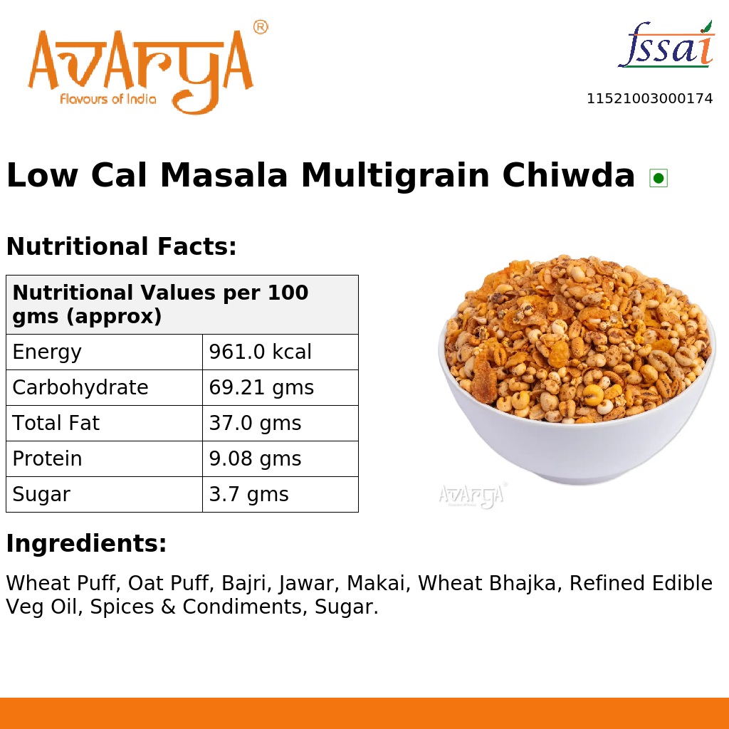 Ingredients And Nutrition Facts Of Low Cal Masala Multigrain Chiwda