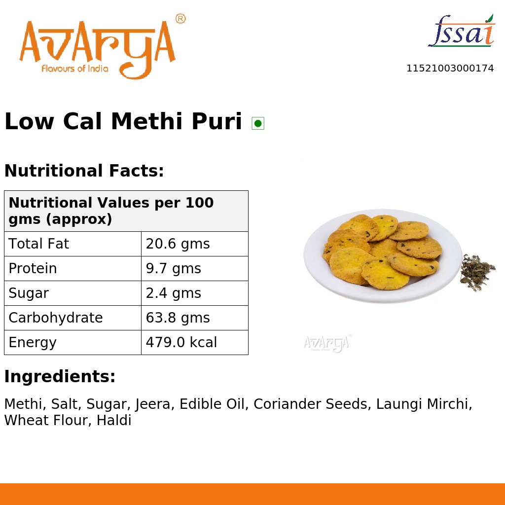 Ingredients And Nutrition Facts Of Low Cal Methi Puri