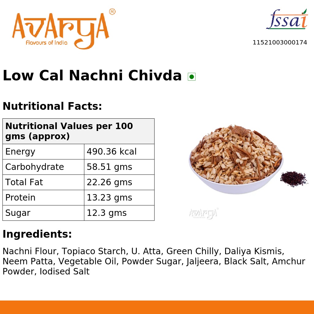 Ingredients And Nutrition Facts Of Low Cal Nachni Chivda
