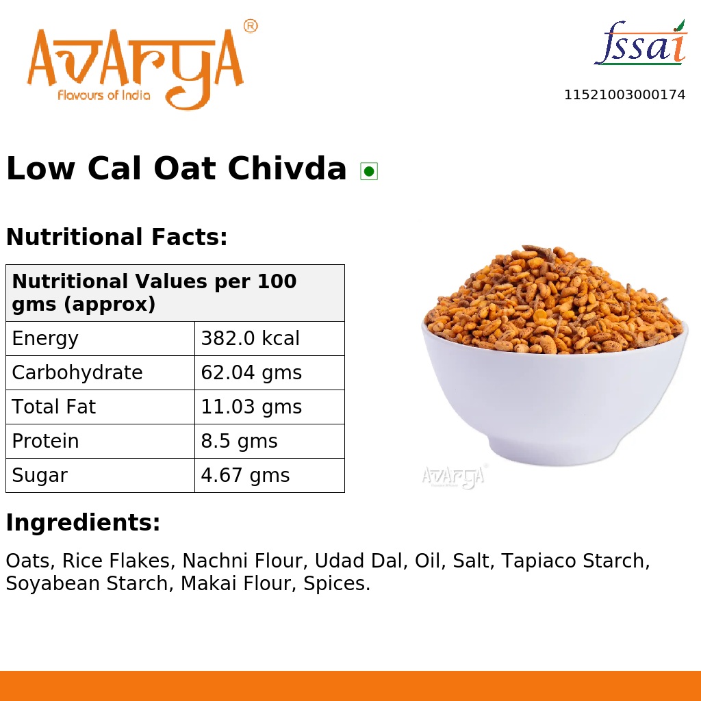 Ingredients And Nutrition Facts Of Low Cal Oat Chivda