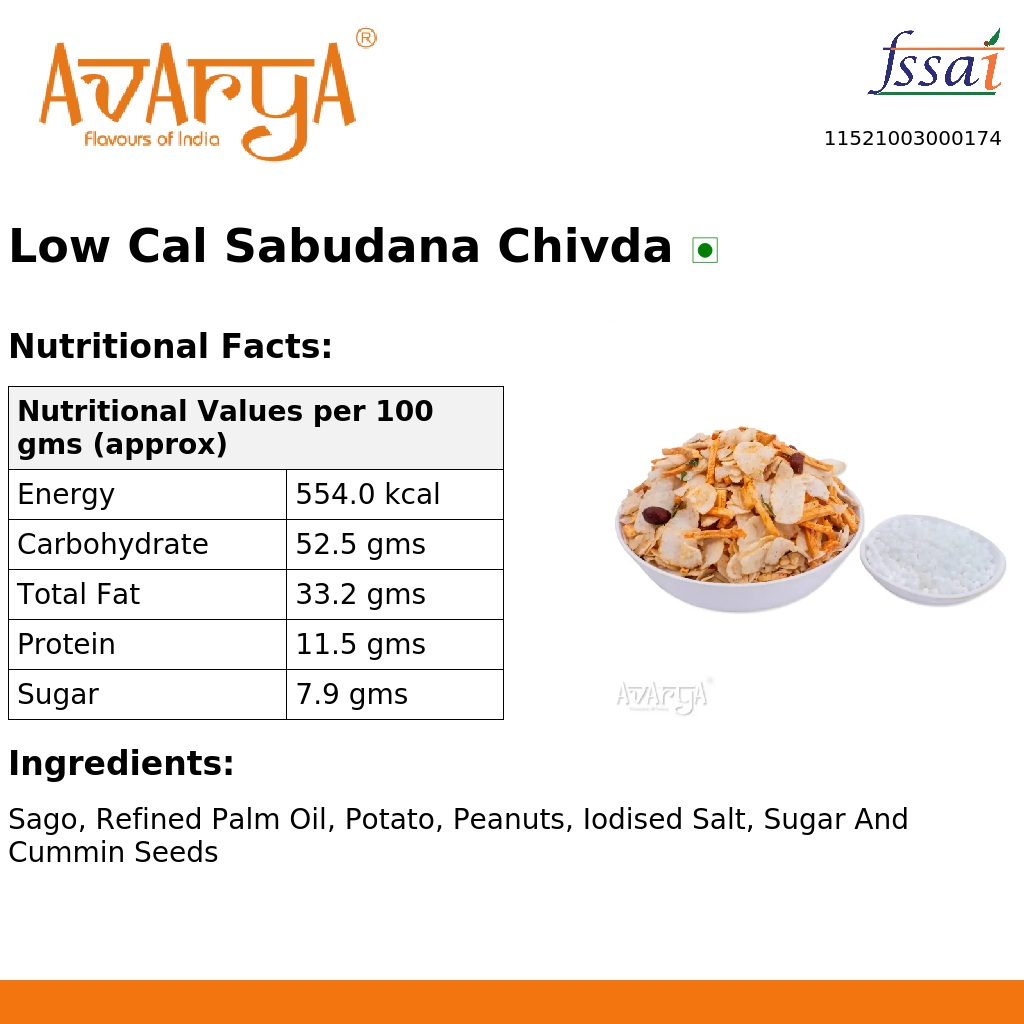 Ingredients And Nutrition Facts Of Low Cal Sabudana Chivda