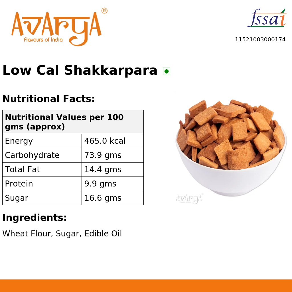 Ingredients And Nutrition Facts Of Low Cal Shakkarpara