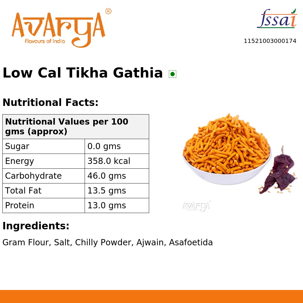 Ingredients And Nutrition Facts Of Low Cal Tikha Gathia