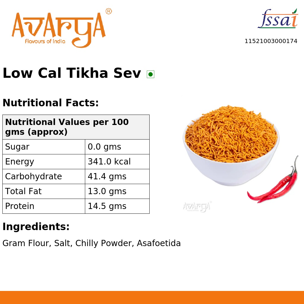 Ingredients And Nutrition Facts Of Low Cal Tikha Sev