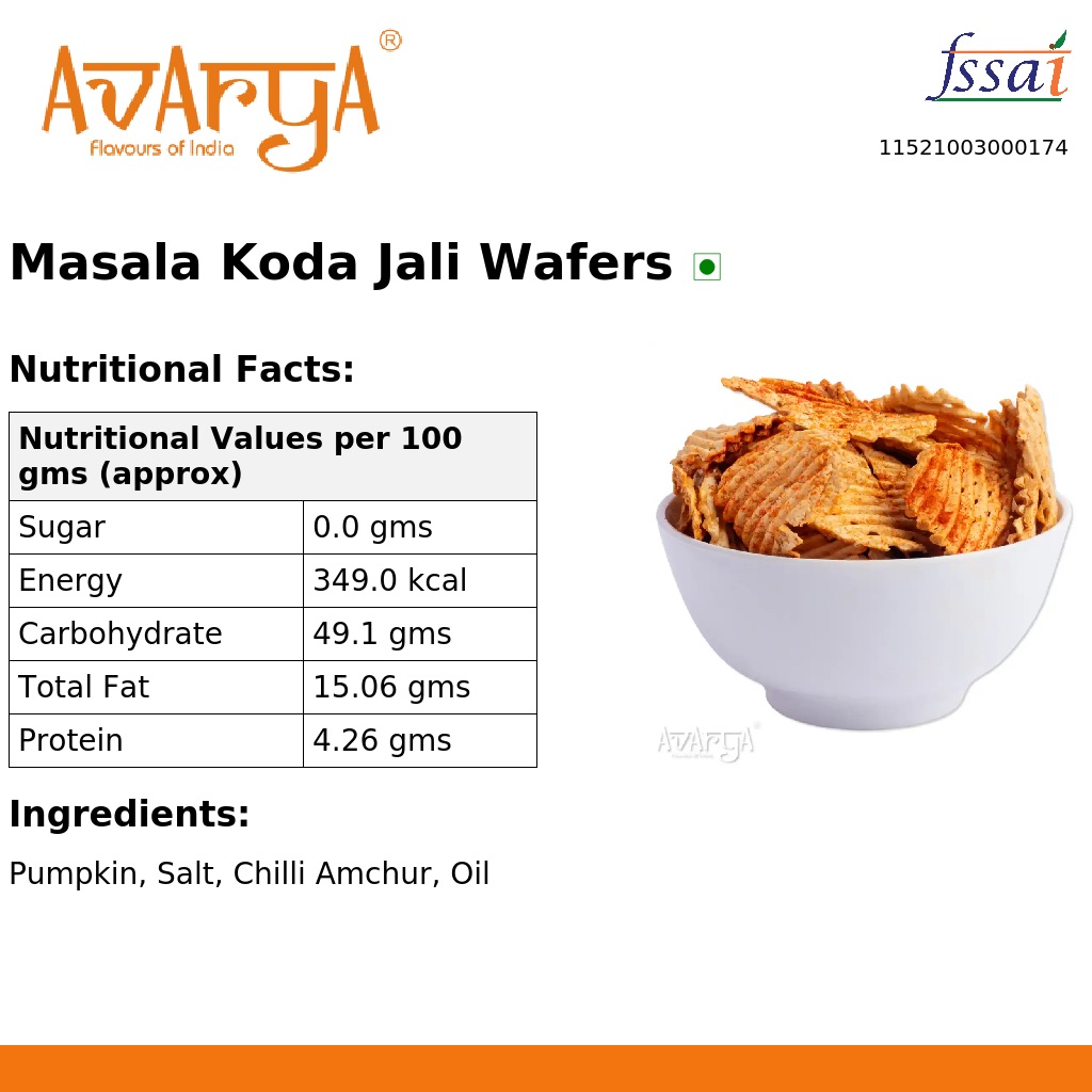 Ingredients And Nutrition Facts Of Masala Koda Jali Wafers