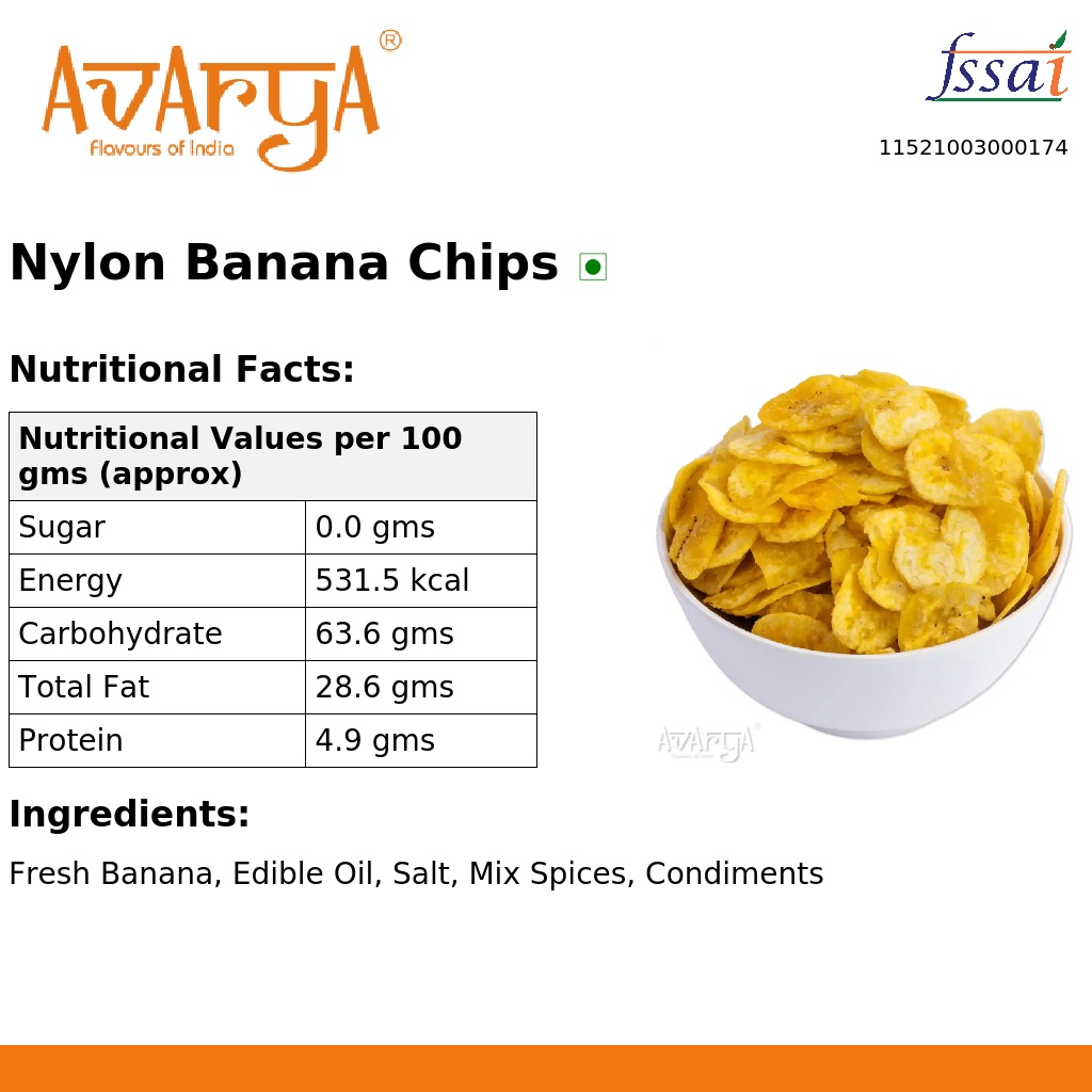 Ingredients And Nutrition Facts Of Nylon Banana Chips